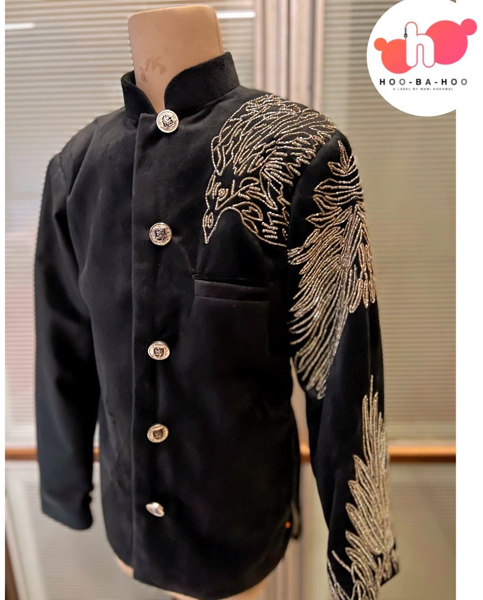 Black Suede Eagle Achkan
