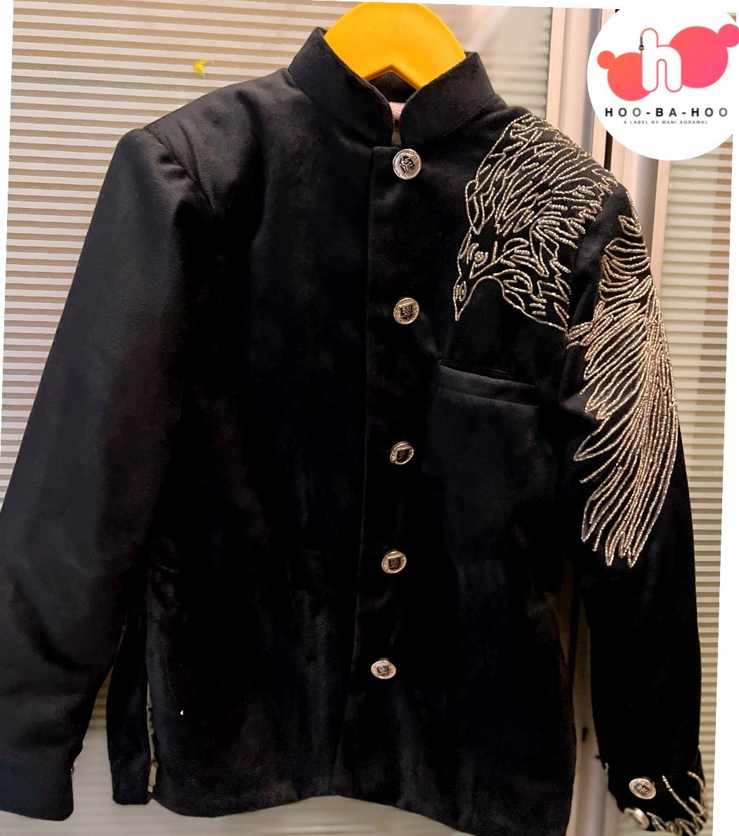 Black Suede Eagle Achkan