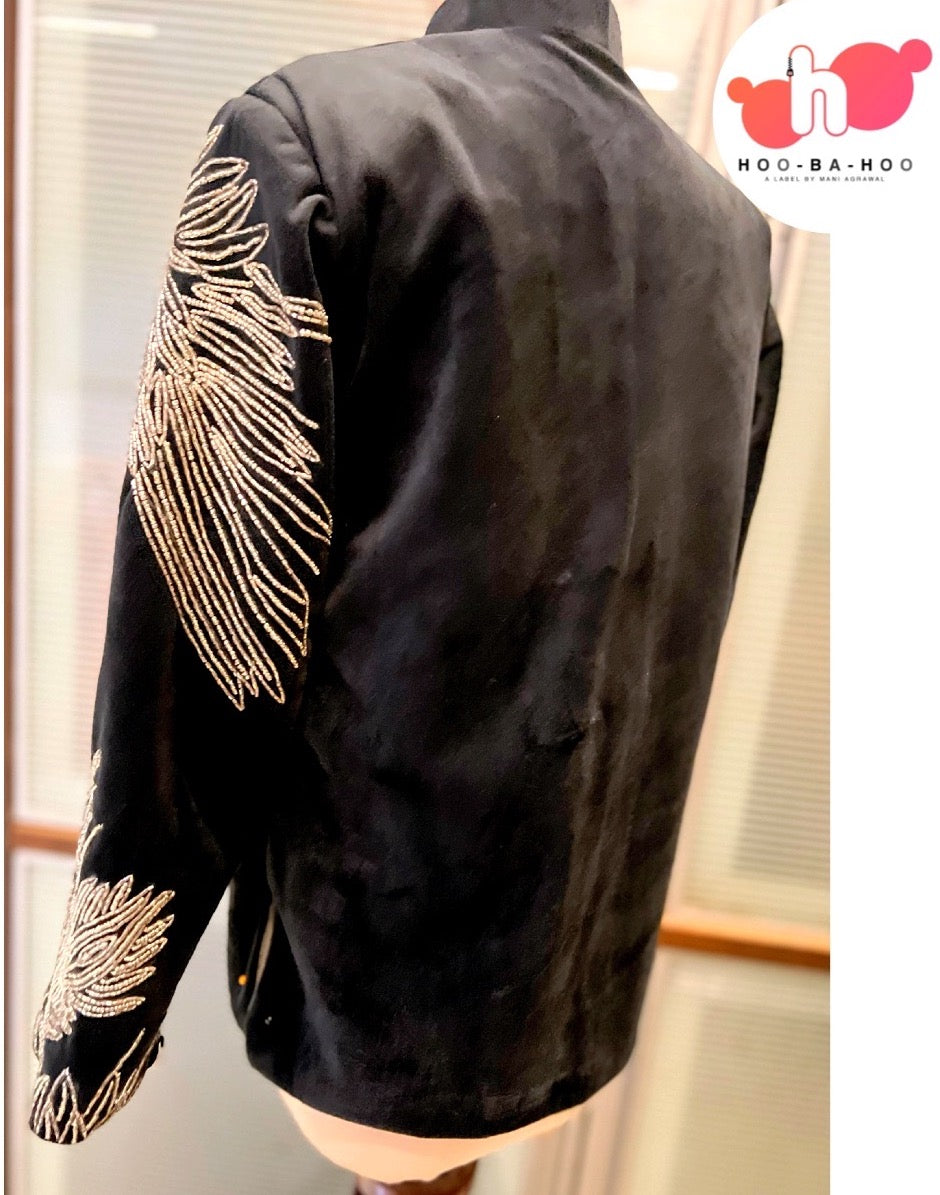 Black Suede Eagle Achkan