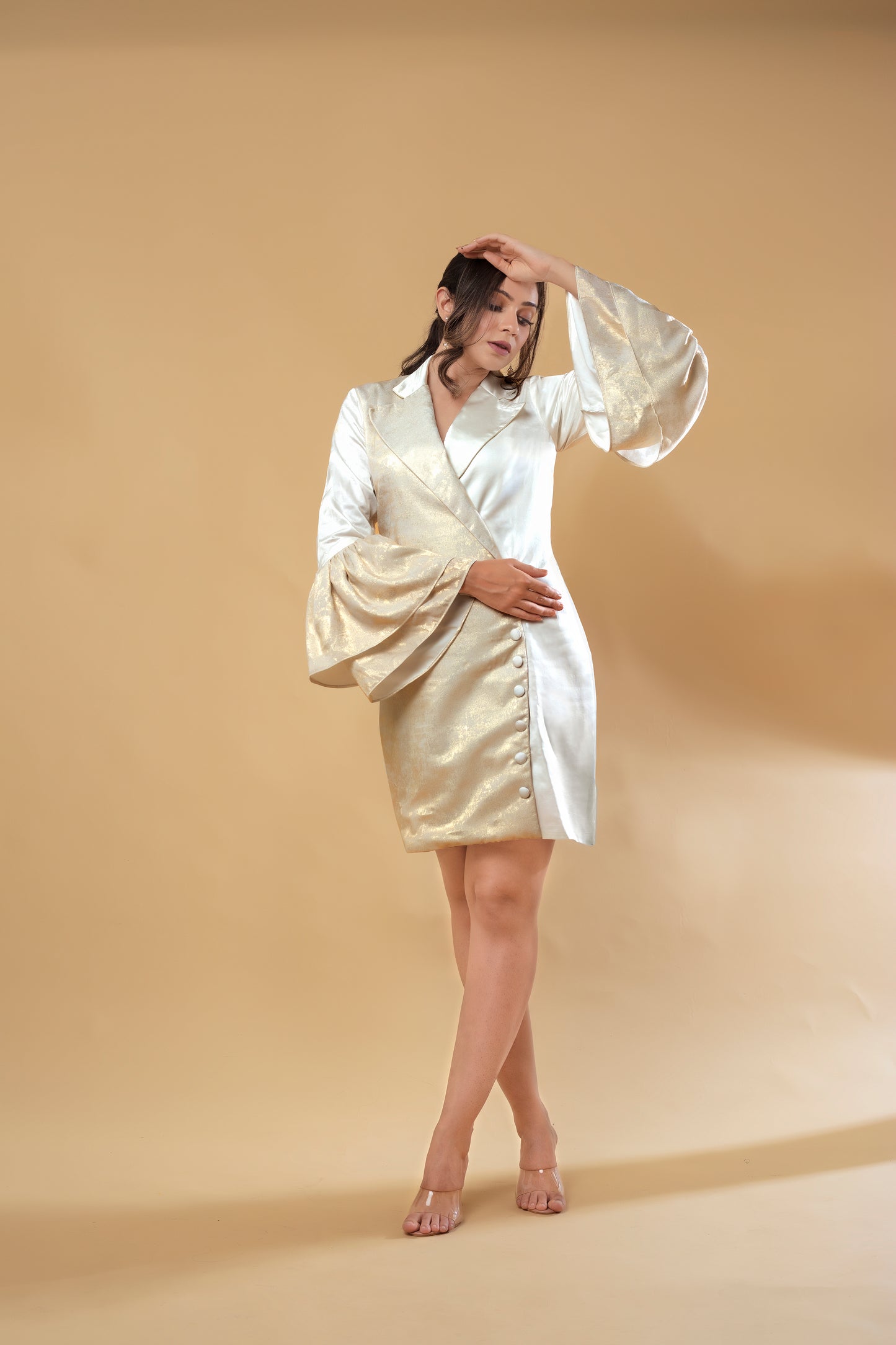 Sheeny side button Blazer Dress