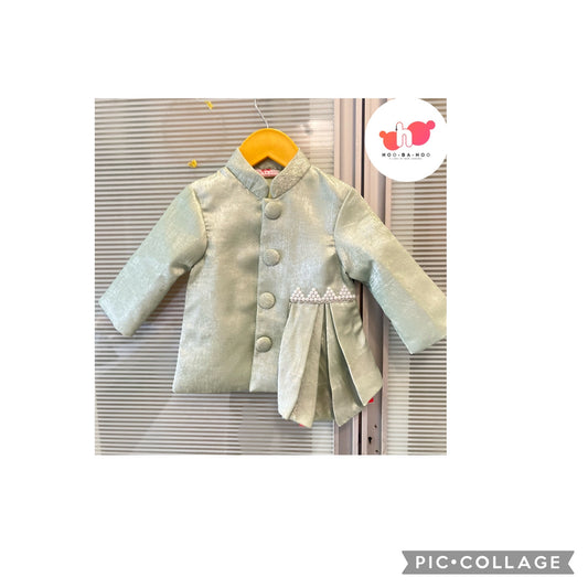 Pistachio Green sheeny Milano Foil Achkan Set