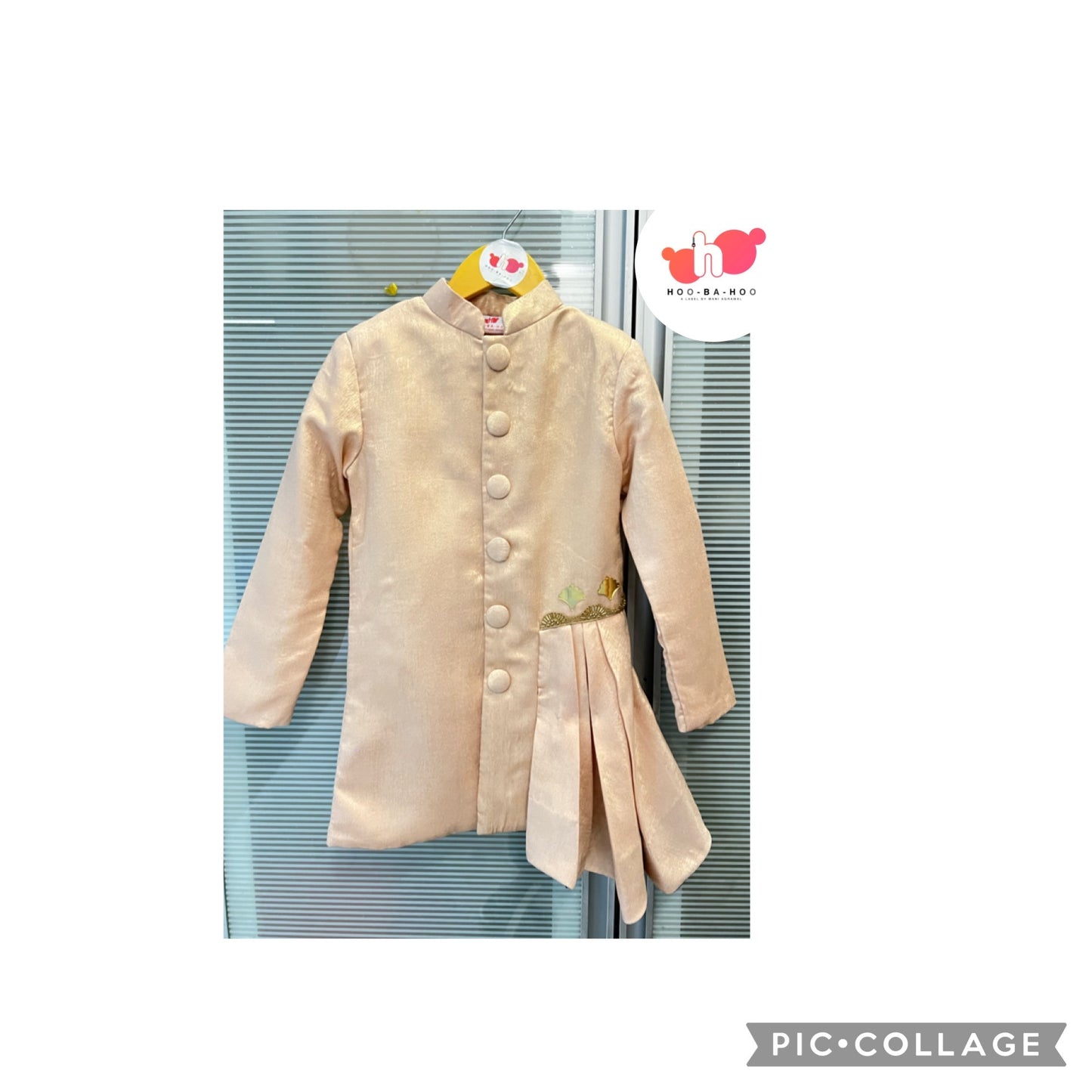 Peach sheeny Milano Foil Achkan Set