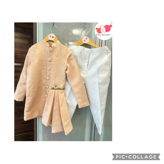 Peach sheeny Milano Foil Achkan Set