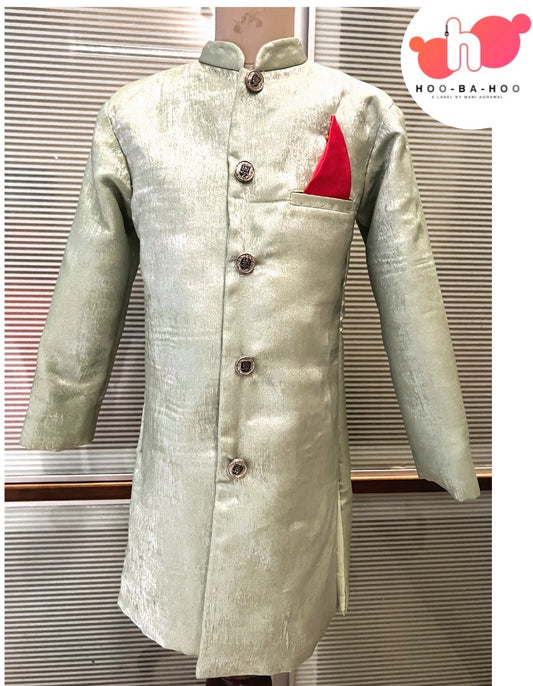 Pistachio Green sheeny Milano Foil Achkan Set