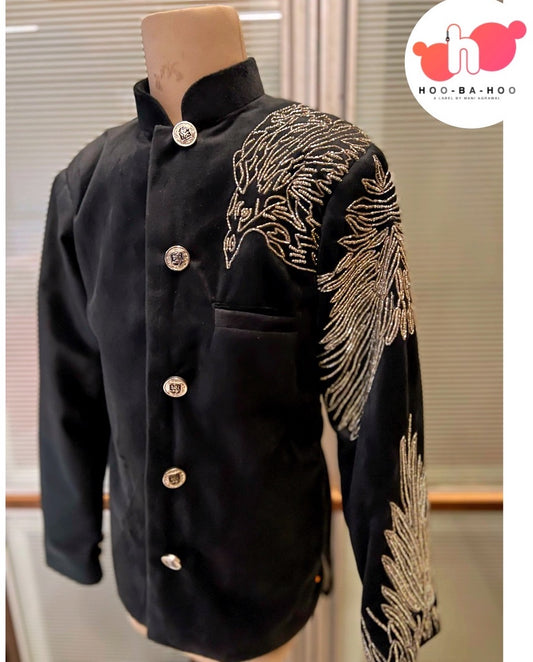 Black Suede Eagle Achkan