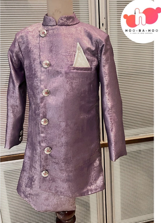 Purple Asymmetrical Milano Foil Achkan Set