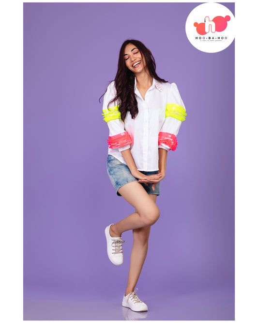 White Neon sleeves Shirt